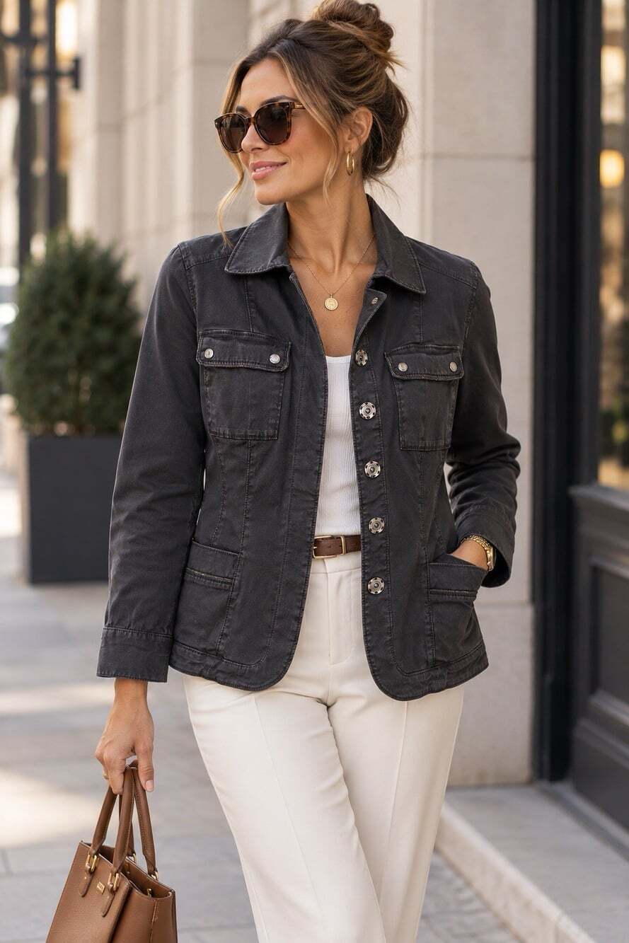 White House Black Market 8 Navy Blue Jacket Utility Preppy City Chic Office